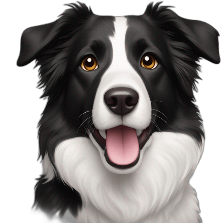 white and black dog with dark brown eyes happy mixed breed as border collie 2 years old with emoji