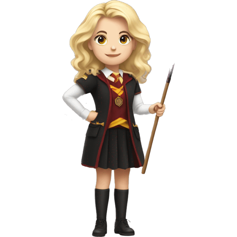 blonde girl in Gryffindor uniform with magic wand emoji