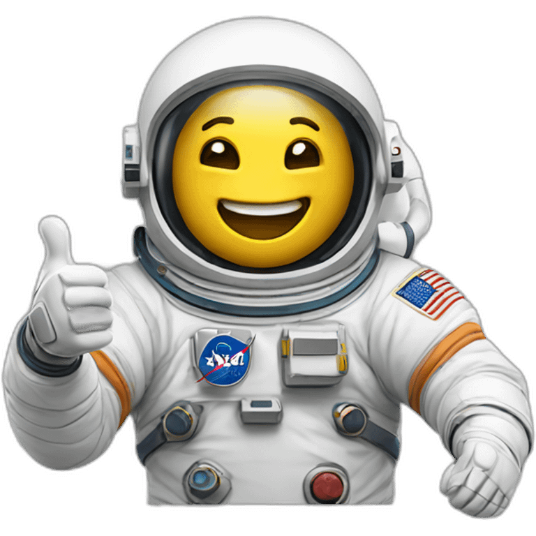 An astronaut doing a spacewalk with a thumbs up and a smile emoji