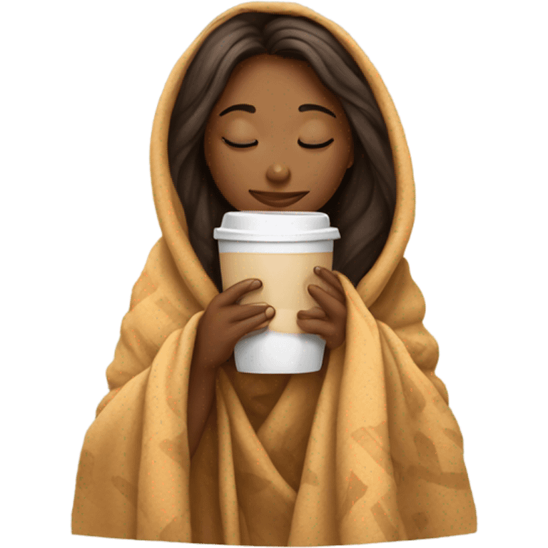 girl inside a blanket sipping coffee eyes closed emoji