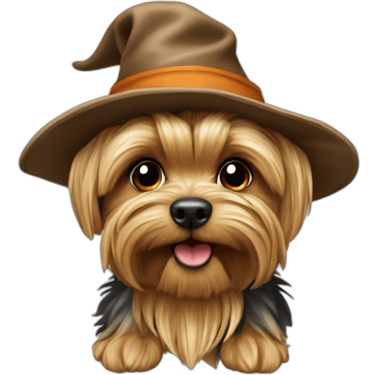 Yorkshire-terrier chapeau sorcière Sur un balai r emoji