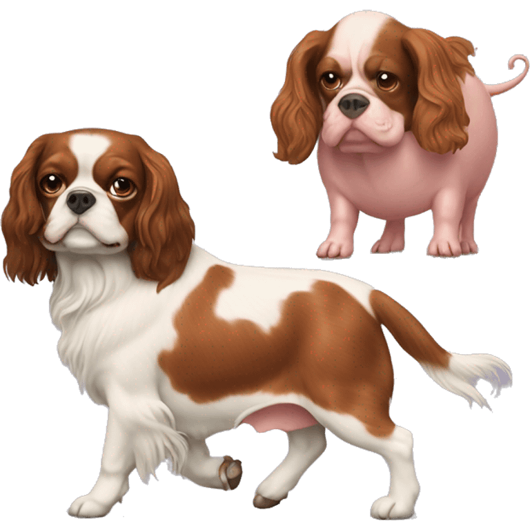 King Charles spaniel walking a pig as a pet emoji