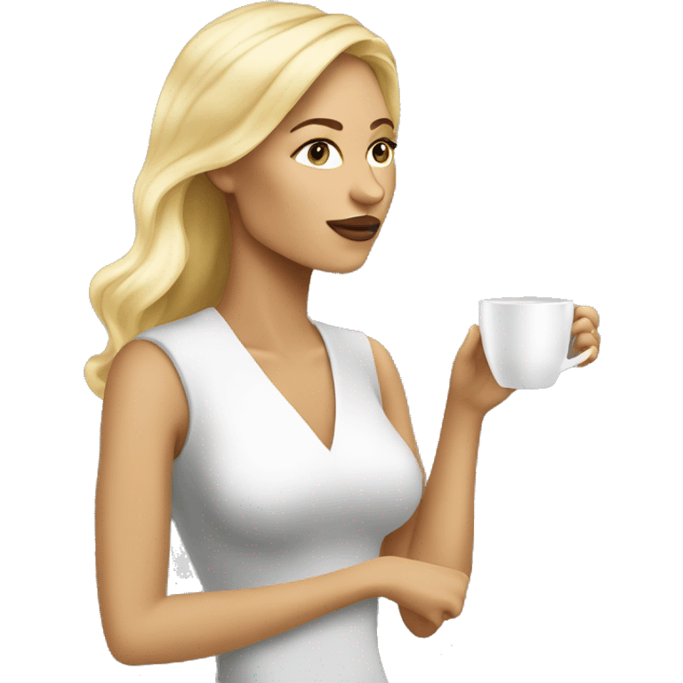 Side view realistic posh blond woman drinks coffee emoji