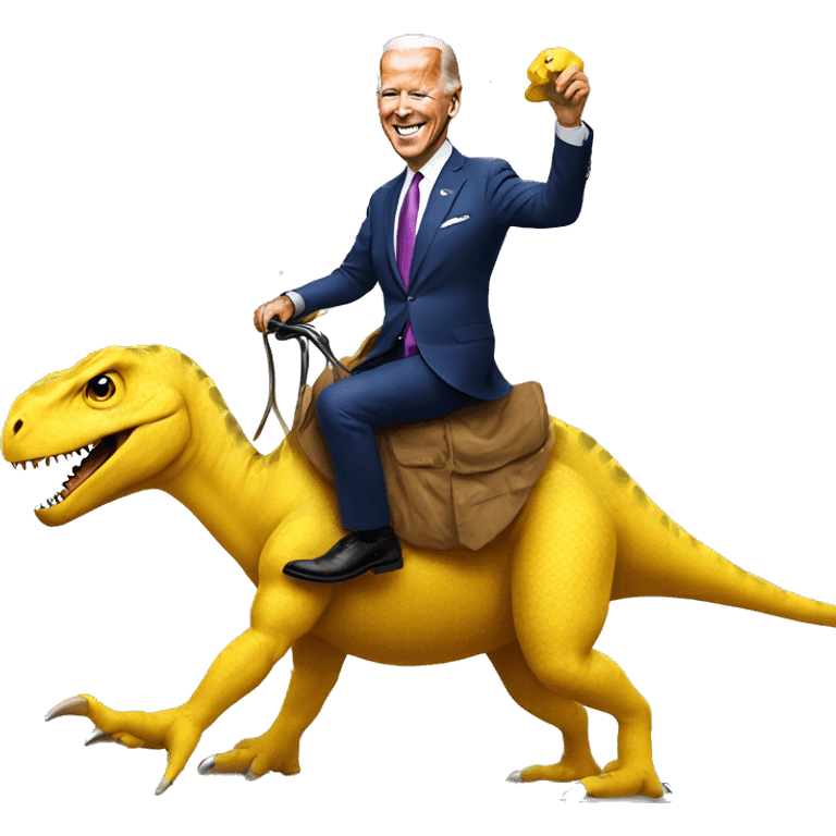 Joe Biden riding a yellow dinosaur  emoji