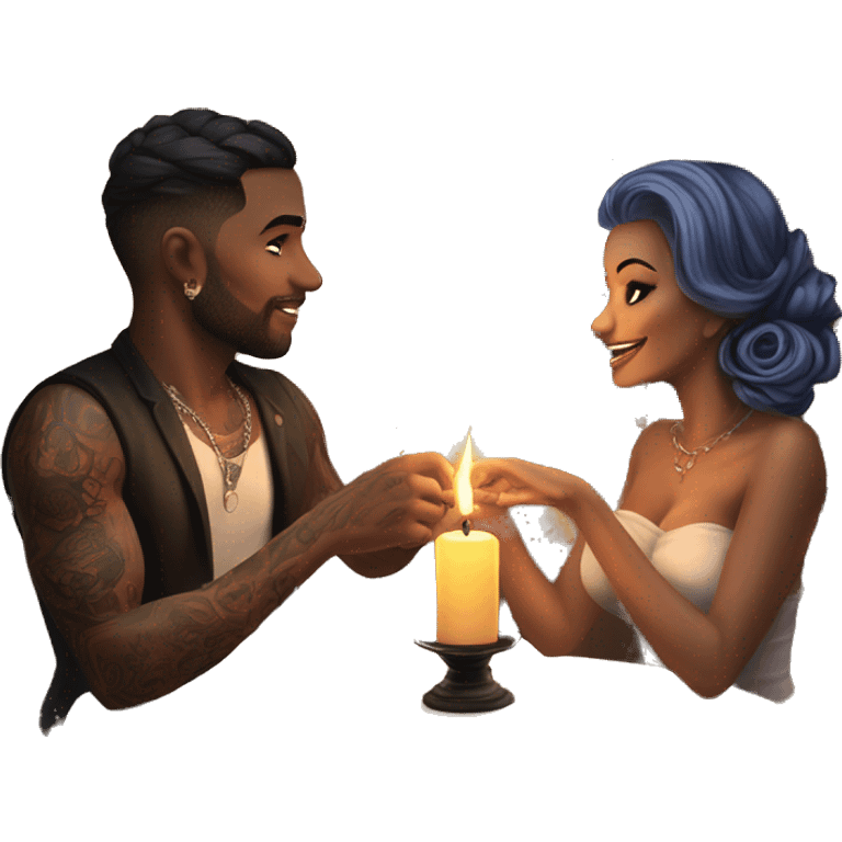 romantic candle light dinner for beautiful tattooed couple emoji