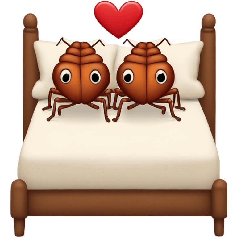 two bed bugs in bed with heart emoji