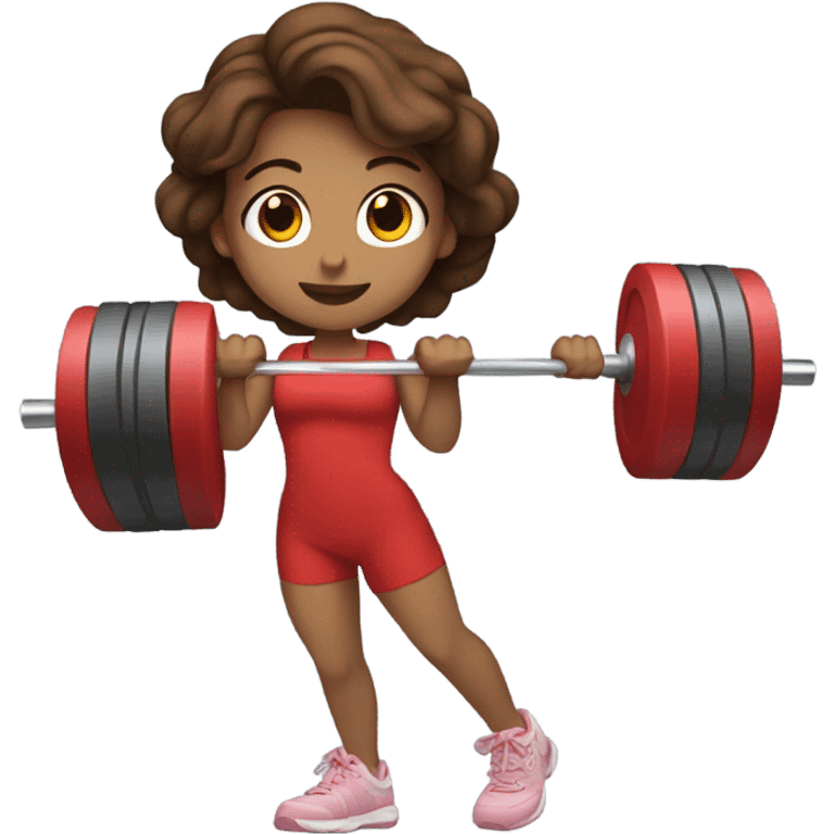 Girl with brown hair in red gym outfit lifting weights  emoji