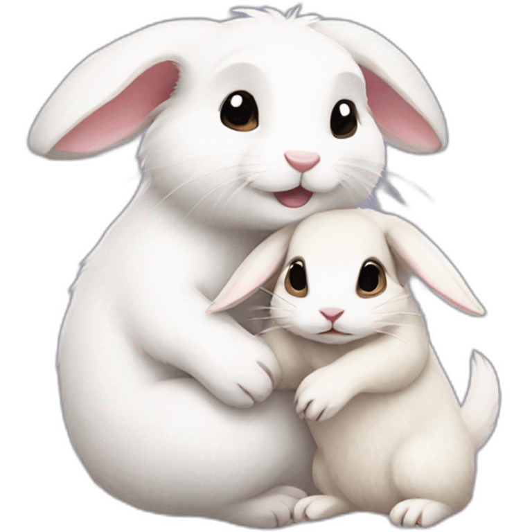 Ferret hugs a white bunny with lon ears emoji