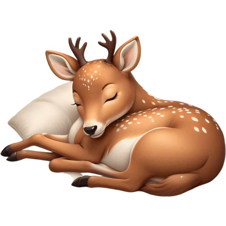 Meme-Worthy Cute Sleeping Deer Portrait Emoji, Head resting peacefully with a contented smile, showcasing a delicate, slender build and a luxuriously soft coat, eyes shut in a serene, restful nap, Simplified yet hilariously adorable features, highly detailed, glowing with a soft, drowsy light, high shine, relaxed and utterly lovable, stylized with an air of playful laziness, bright and heartwarming, soft glowing outline, capturing the essence of a comically sleepy deer, so meme-worthy it feels like it could instantly become the next viral sensation of adorable woodland slumber! emoji