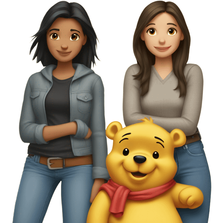 Winne the Pooh hugging pretty brunette girl wearing jeans emoji