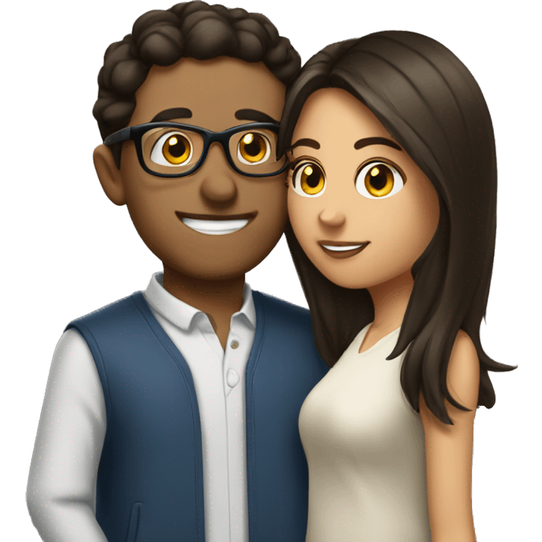 Brunette Guy wearing glasses kissing brunette girl emoji