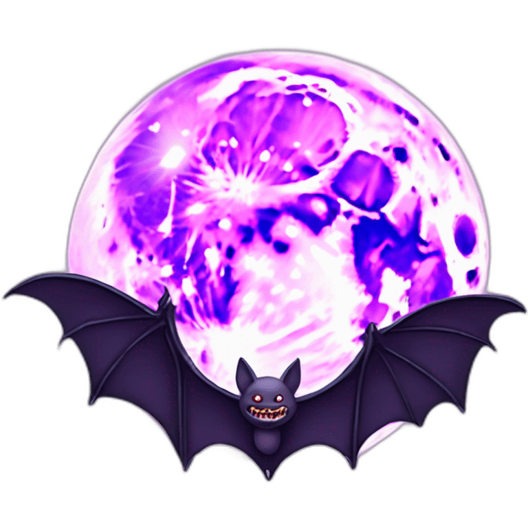 realistic full moon with mad vampire bat purple dripping wings emoji