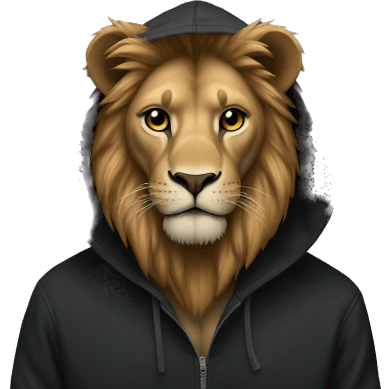 Lion wearing a black hoodie emoji