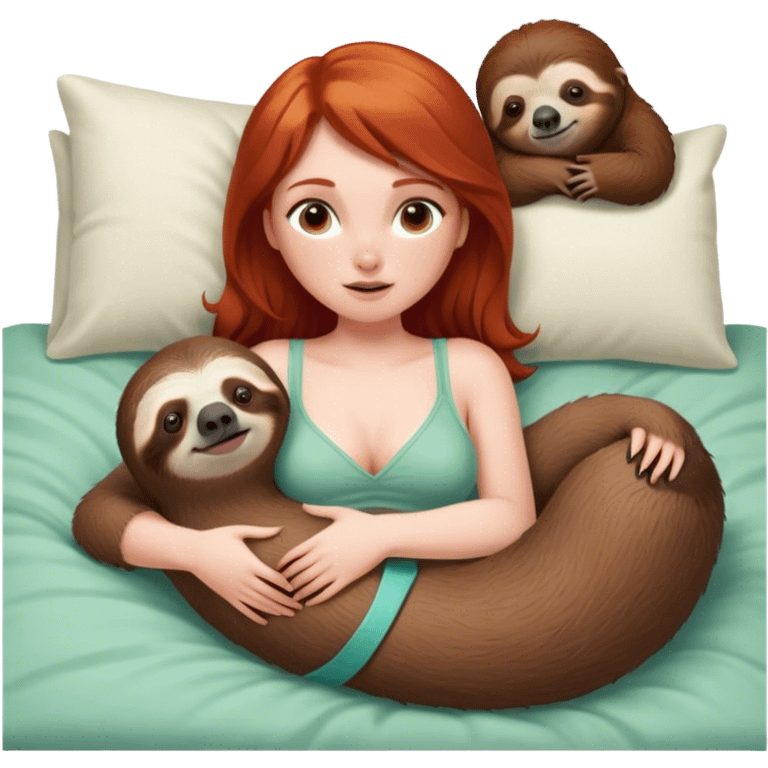 Red head led on bed with sloth toy on chest  emoji