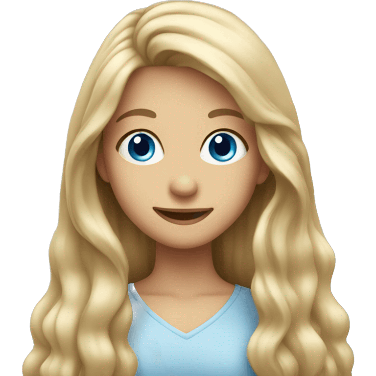 smiling girl with long hair with blue eyes emoji