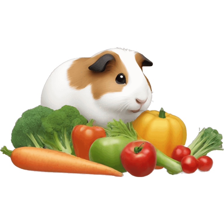 Guineapig playing on a pile of veggies and fruit emoji