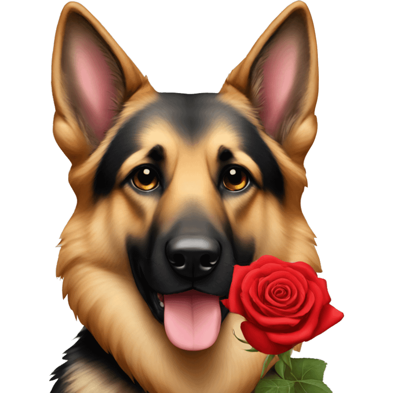 German Shepard with red rose emoji