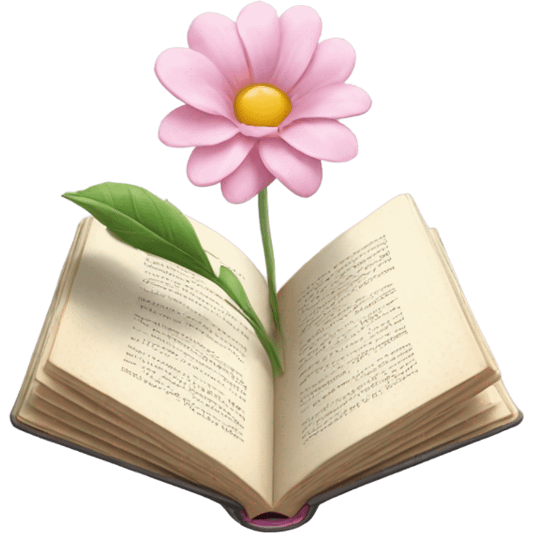 Realistic Open book with light pink flower inside emoji