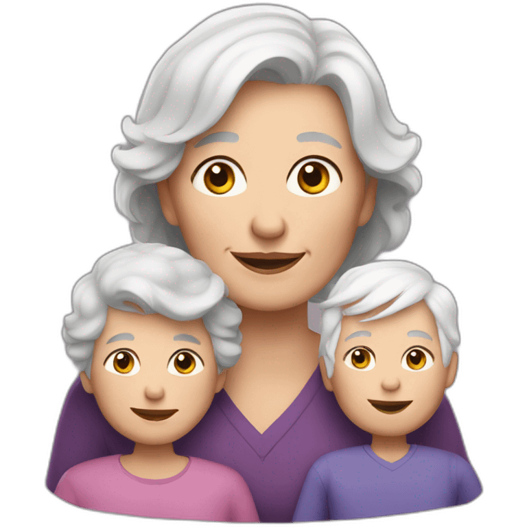 grandmother with white hair and grandchildren with brown hair emoji