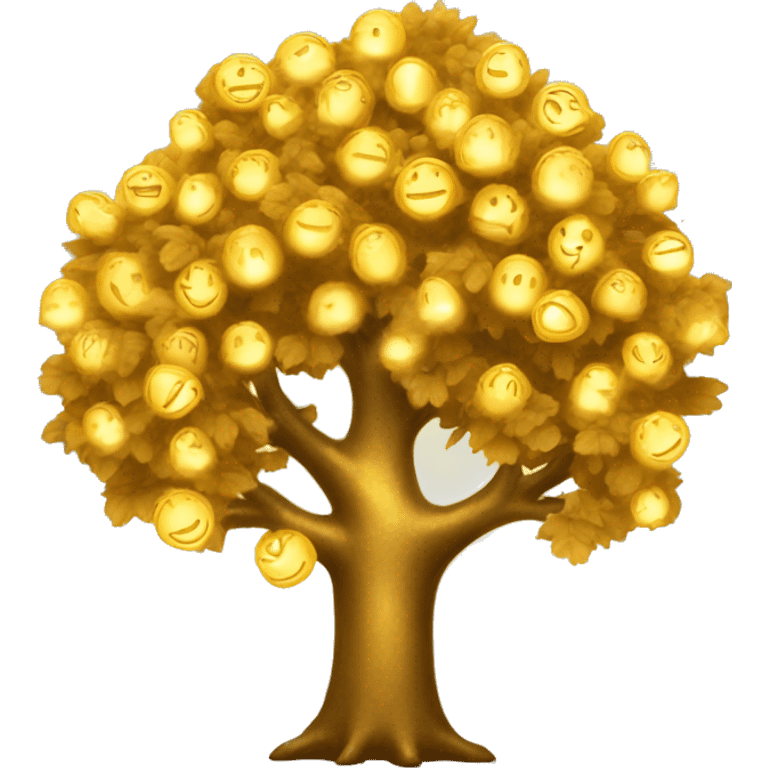 Golden glowing tree with a happy face emoji