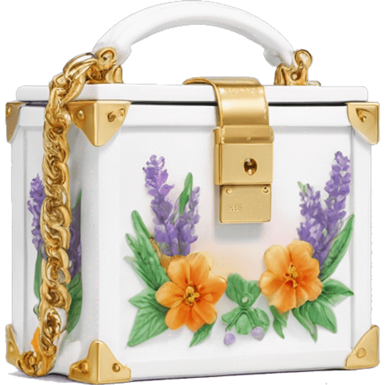 Dolce and Gabbana small white box bag with colourful lavender light blue light green orange pink red summer print and golden detais 2023 emoji