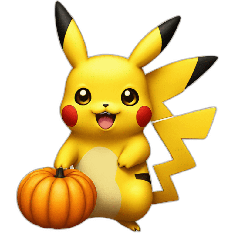 Pikachu holding a pumpkin emoji