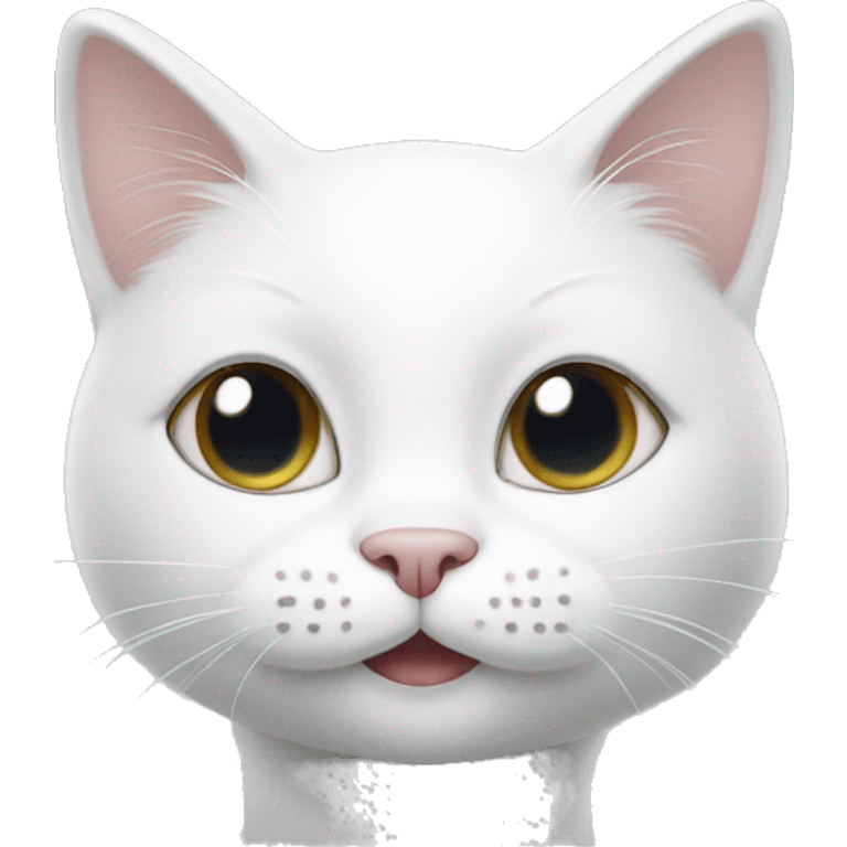 White cat with small eyes,smile emoji