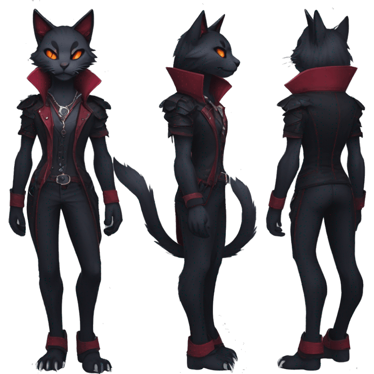 cool edgy anthro fantasy dark-shadow-themed animal vampiric cat hybrid Fakemon  with a collar full body emoji