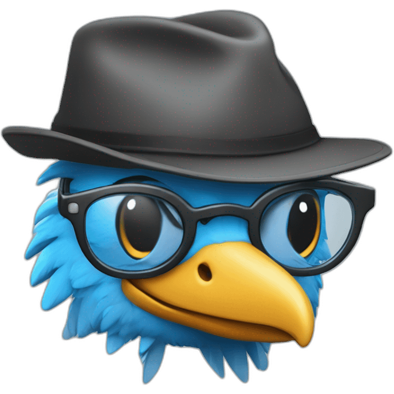 Crazy funny Cyberpunk Articuno head with beautiful smile wearing glasses and hat emoji