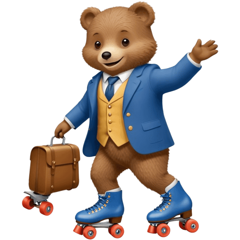 Paddington bear wearing a suit with roller skates on his hands emoji