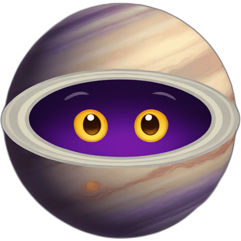 planet Saturn with a cartoon elderly face with big courageous eyes emoji