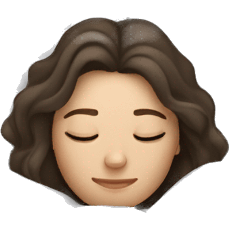 Brunette Caucasian woman sleeping in gray bed emoji