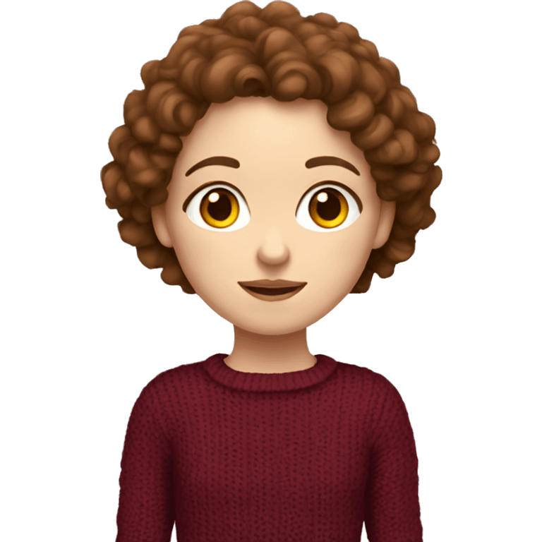 girl with brown curly hair and pale skin wearing a burgundy knit sweater emoji