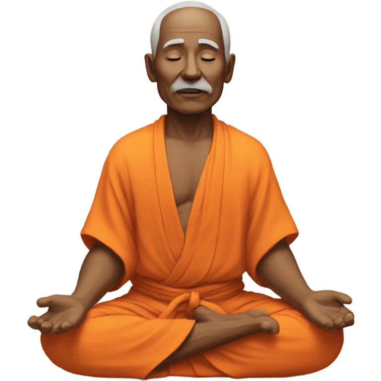 an old yogi with a peaceful and meditative expression. The character should be wearing an orange robe, symbolizing traditional yogic attire. The yogi can be sitting in a lotus position emoji