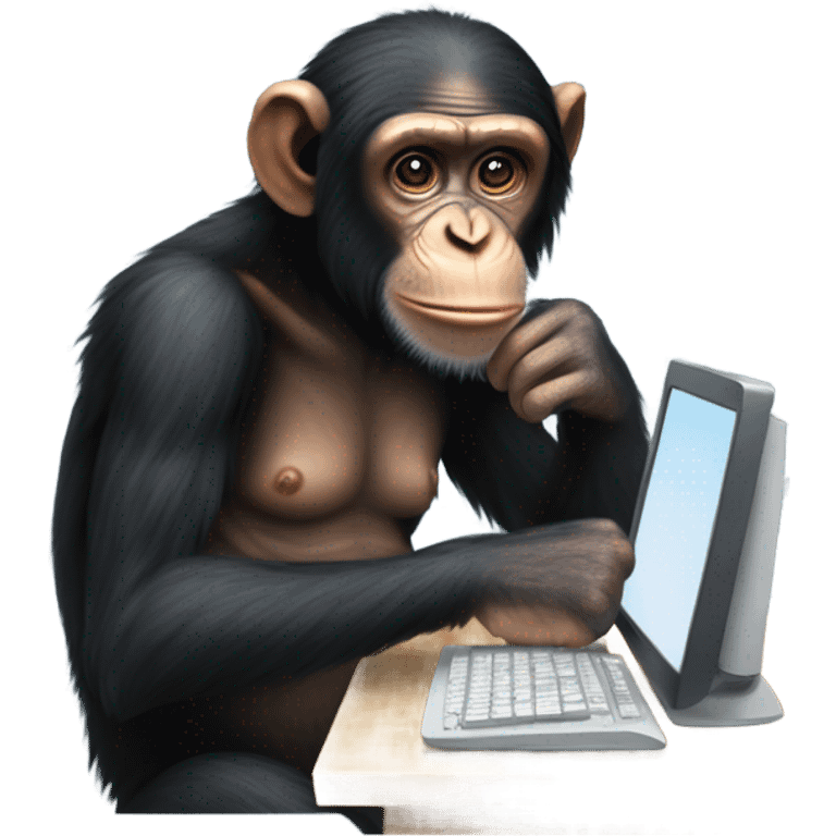 Chimpanzee staring at a computer screen emoji