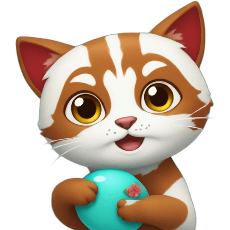 Turquoise cat holding red panda emoji