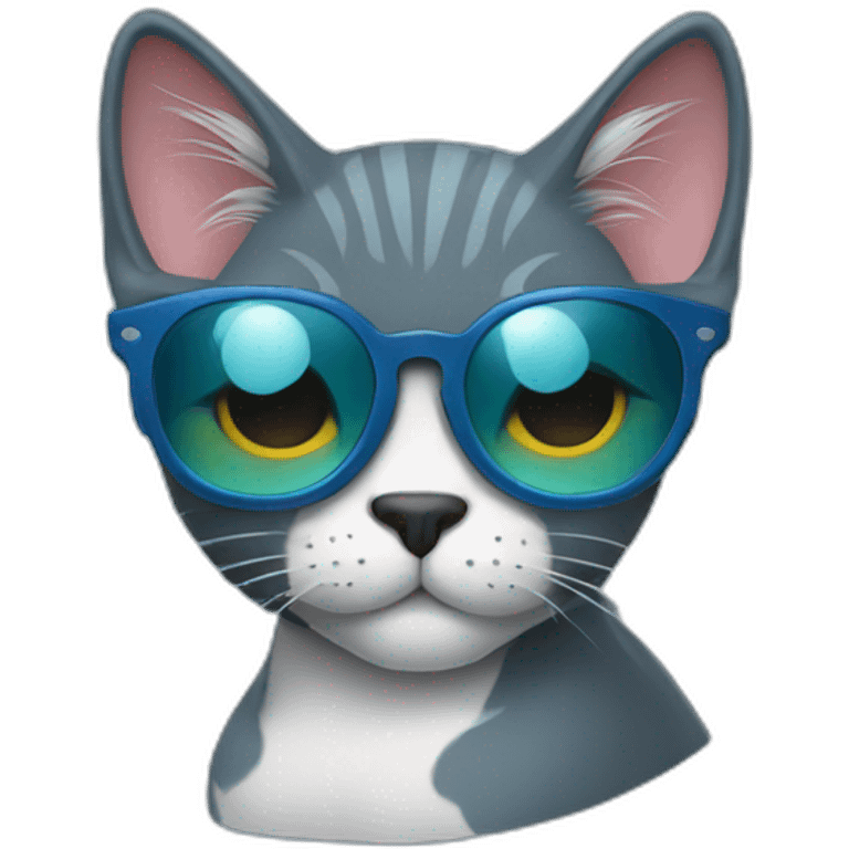 a blue kawaï cat round ears wearing sunglasses emoji