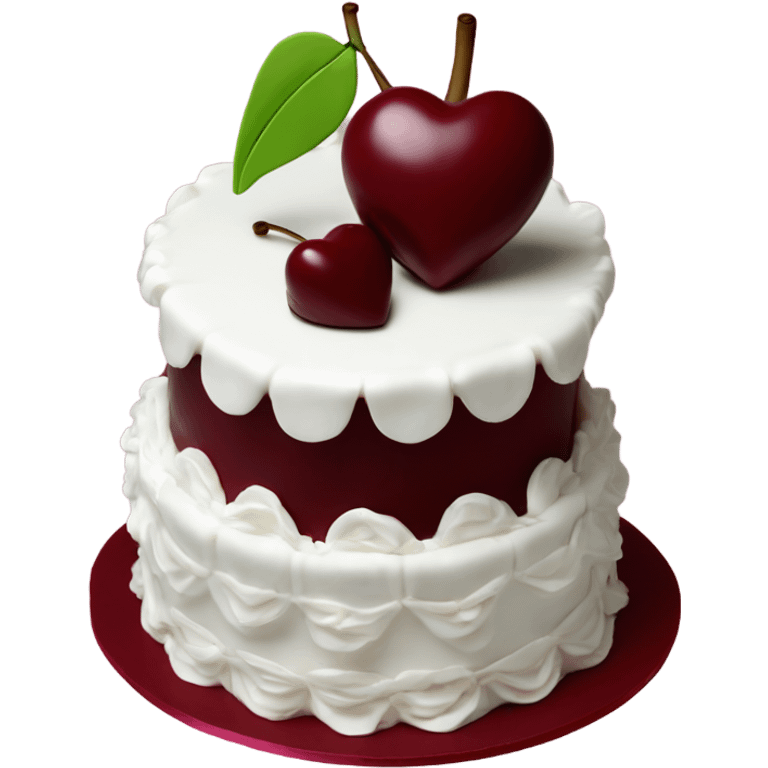 Cherry vintage trendy burgundy ruffled frosting and white heart shaped cake 1 layer  emoji