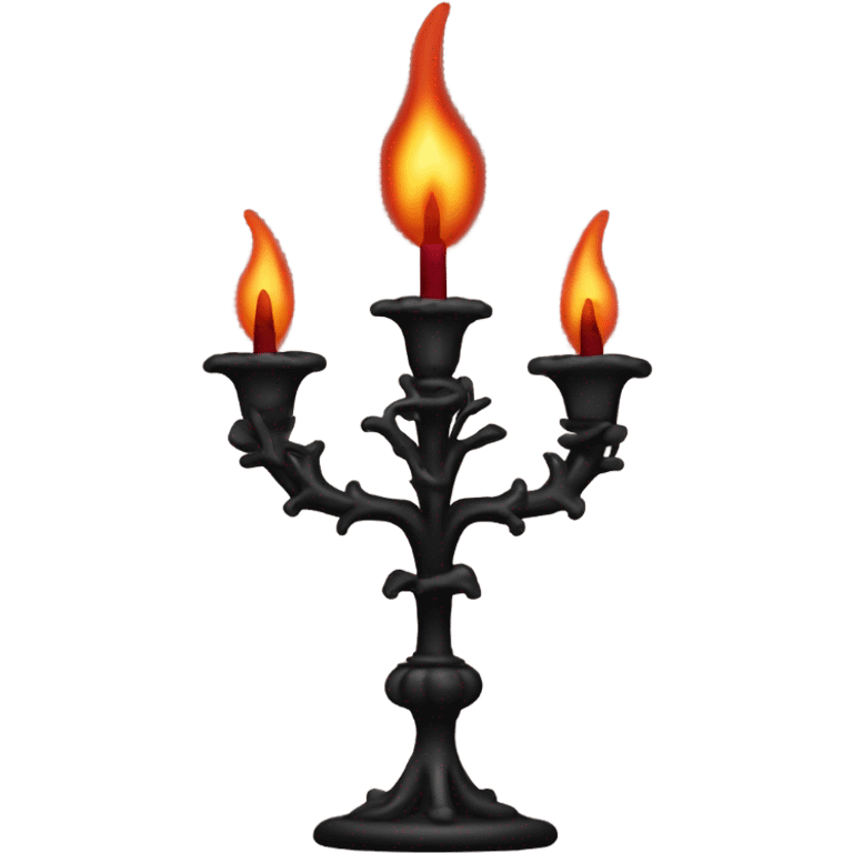 black seven-branched candelabrum with burgundy flame emoji