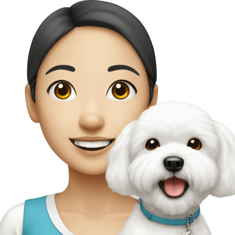 A cute and happy bichon frise with an Asian woman  emoji