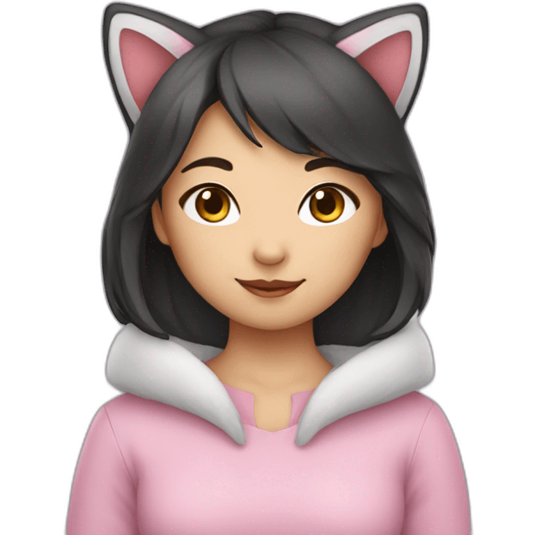 Cute Asian girl wearing cat costume emoji