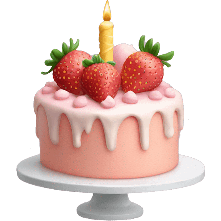 Light Pink strawberries and cream birthday cake  emoji