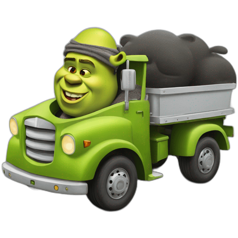 Shrek avec Mickey dans camion benne emoji