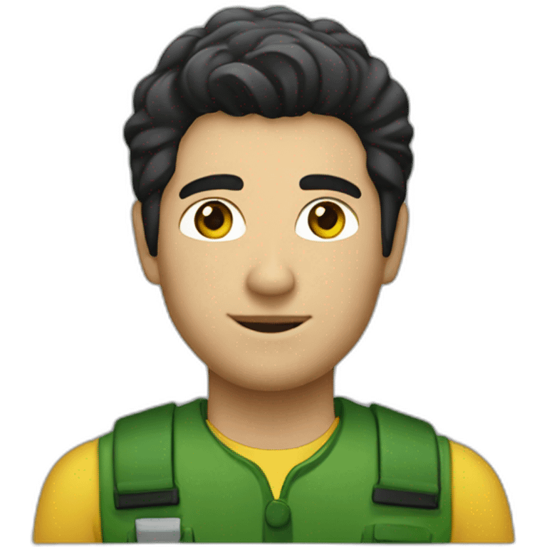 white man, black hair, john-deere driver emoji