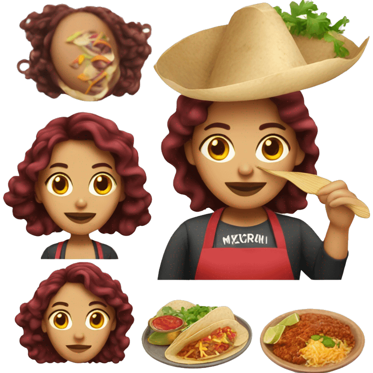 Dark Red hair Mexican woman cooking birria tacos emoji