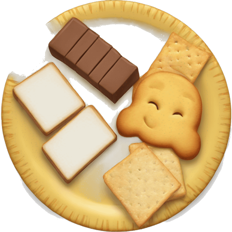 a plate consisting of candy, crackers, white bread and general snaks emoji