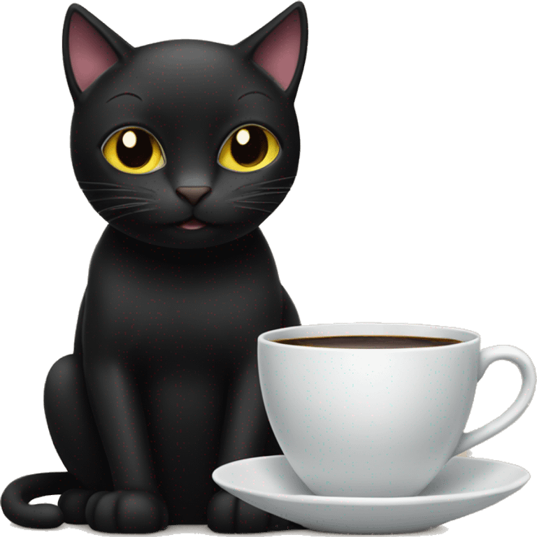 A Black cat having a cup of coffee emoji