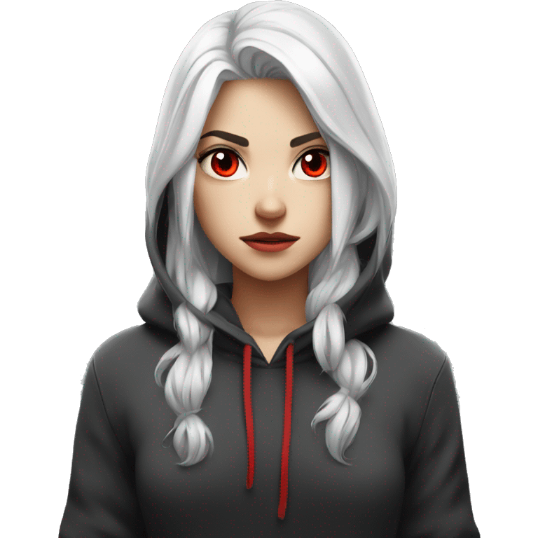 angry white-haired gamer girl with red eyes in a black hoodie emoji