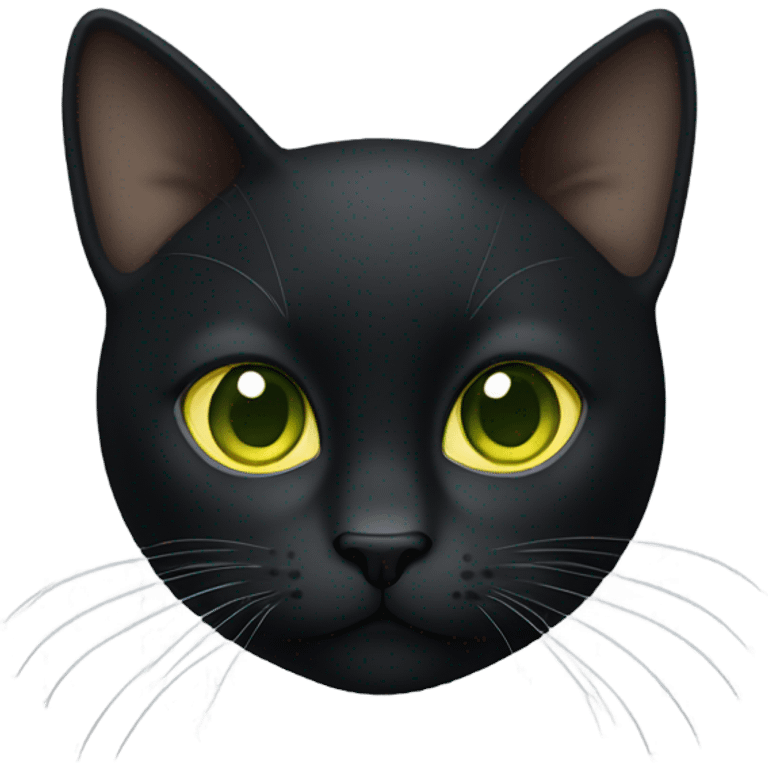 Black cat with white chin with yellow-green eyes emoji