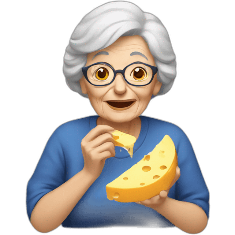 an elderly woman eating cheese emoji